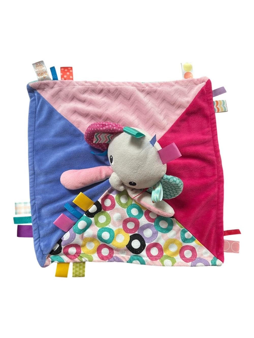 Plush Tag Lovey Comfort Blanket in Pink, Purple, Blue